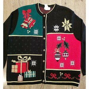 Sparkle Christmas Sweater Womens L Lurex Ugly Cardigan Cricket Lane Made USA